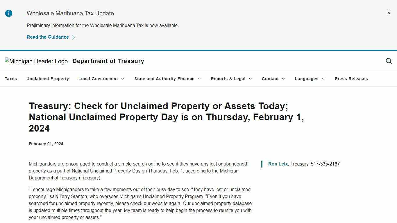 Treasury: Check for Unclaimed Property or Assets Today; National Unclaimed Property Day is on Thursday, February 1, 2024