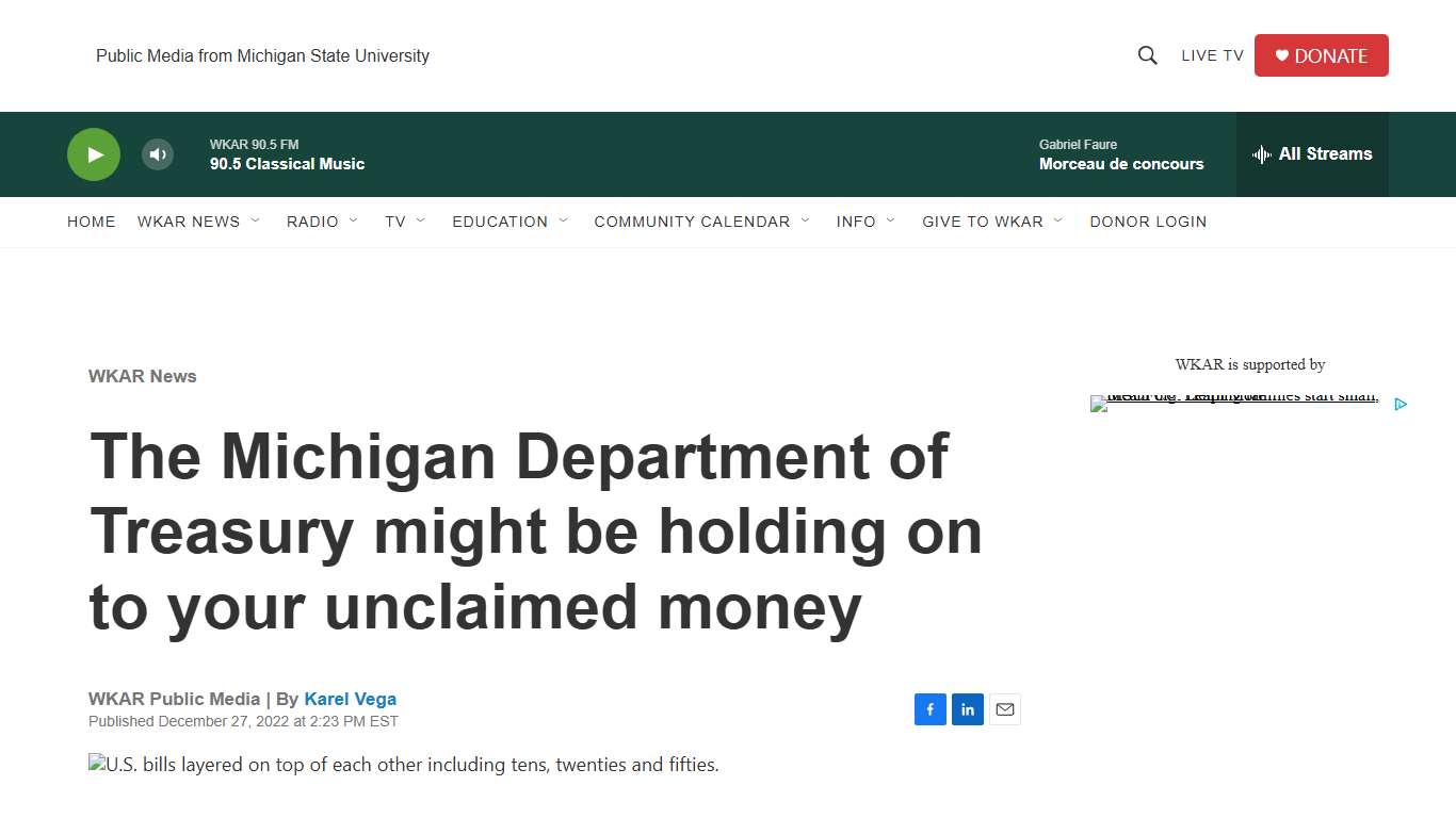 The Michigan Department of Treasury might be holding on to your unclaimed money WKAR Public Media